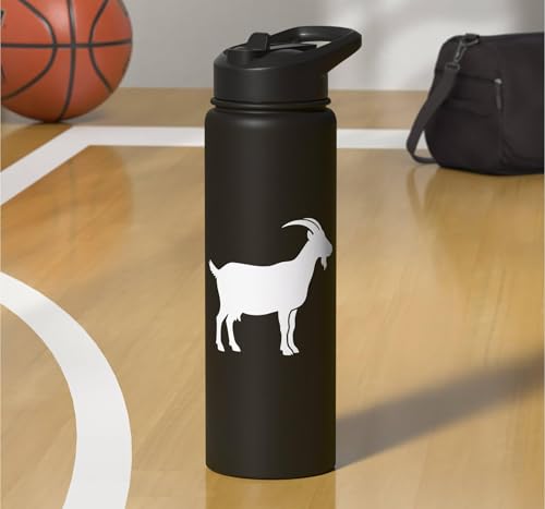 White Goat Silhouette Farm Animal For Kids Playful Barnyard Stainless Steel Insulated Water Bottle - color: Black