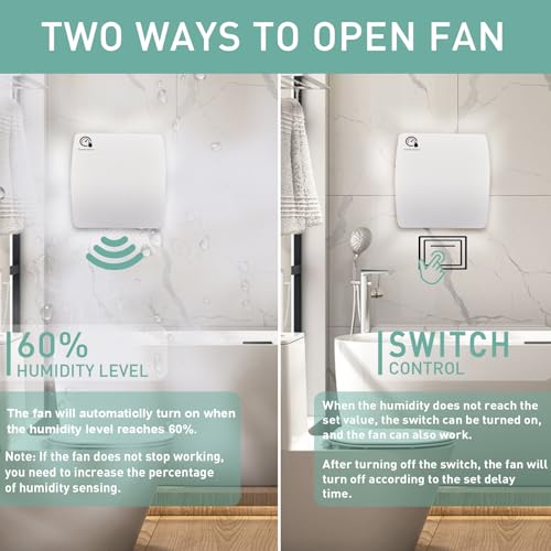 5.9 Inch Bathroom Exhaust Fan with Humidity Sensor and Timer 110 CFM Powerful Ceiling or Wall Mount Vent Fan for Bathroom Basement Loft Garage