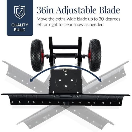 Best Choice Products 36in Galvanized Blade Heavy-Duty 2-Wheel Snow Pusher Hand Plow for Snow Removal w/Wheels, Adjustable Handle, Blade Angle - Black - color: Black, size: 36in w/Wheels