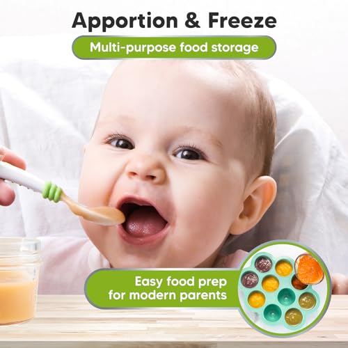 KeaBabies Silicone Food Freezer Trays with Lid, 2oz x 10 Pods(Alpine Green) | Baby Food Storage Containers, Easy Puree Meal Prep, Breast Milk Silicone Freezer Molds, Dishwasher, Microwave Safe, BPA-Free - color: Alpine Green