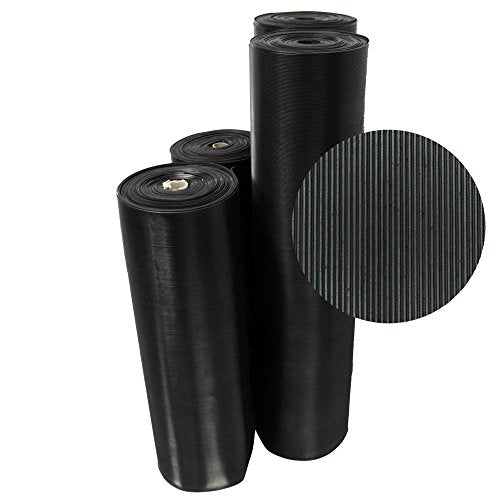 Rubber-Cal Fine Rib Corrugated Rubber Floor Mat - 1/8" x 3ft x 10ft Black - size: 120"L x 36"W x 0.1"Th