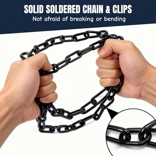 4 Pack Gate Chain Lock for Outdoor Fence with Carabiner,1/8 x 20 Inch Black | Stainless Steel Link Chains No Fear of Being Bent, Easy to Adjust Barn Chain for Livestock Gate - size: 4-Pack