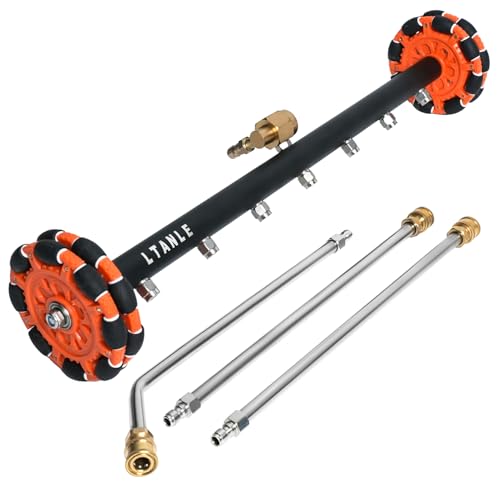 2-in-1 Can Move Horizontally Pressure Washer Undercarriage Cleaner Water Broom，23" Surface Cleaner Power Washer Attachment with 7 Nozzles 3 Extension Rods andSpare Wheel，4000 PSI - size: 23INCH