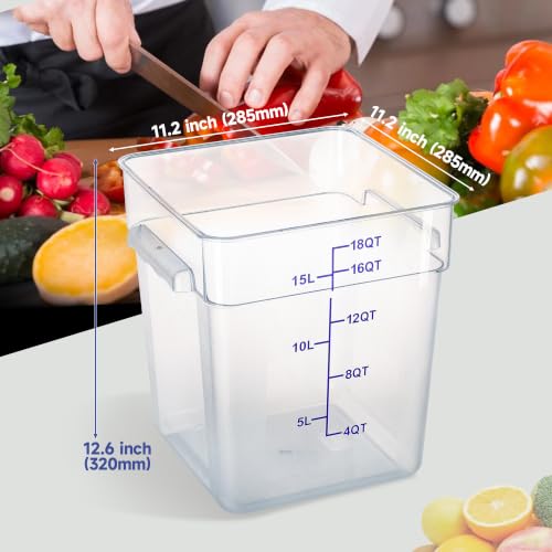 4 Pack 18 Qt Square Polycarbonate Food Storage Containers with Lids | Clear BPA-free PC with lids, side handles, measurement scale and stackable design; for food prep, storage and freezer use. - color: 18Qt