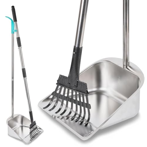 Dog Pooper Scooper for Large Dogs with Large Capacity Tray | 36" Long Handle Stainless Steel Dog Poop Scooper for Dogs,Lightweight Dog Poop Scooper for Yard