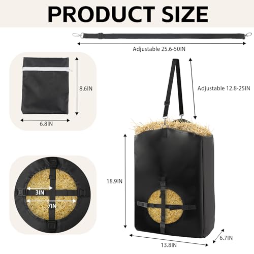 3 Pcs Hay Bags for Goats, Release Buckle for Goats Slow Feeder Hay Bags | Hay Bags with Adjustable Hanging Strap, Can Hold 0.5 to 1 Pieces of Hay, Reinforced Oxford Fabric Feeding Bag for Sheeps