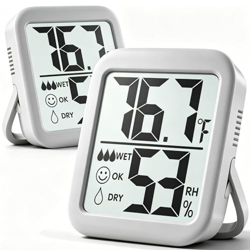 Antonki 2 Pack Room Thermometer Indoor Hygrometer | Monitor Temperature & Humidity, Accurate, Fast Read, Easy To View, Magnetic/Kickstand/Hanging, ℉/℃, w/ Battery, Compact - color: 2 Pcs* Space Grey