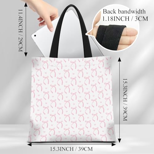 Canvas Tote Bag for Women，Cute Heavy-Duty Shoulder Bag with Zipper Pocket -Travel Tote for Grocery, Gym,Shopping - color: Cute Pink Bows