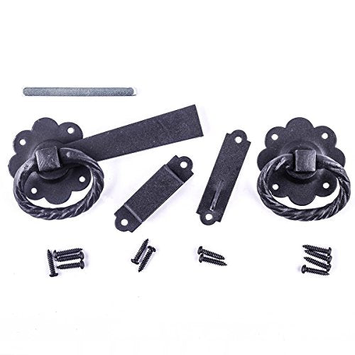 Renovators Supply Manufacturing Black Wrought Iron Floral Ring Gate Latch Fence Door Lock with Hardware Pack of 2 - color: Wrought Iron Floral, size: Pack of 2