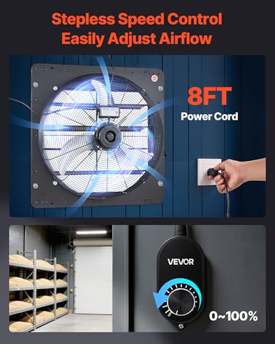 VEVOR 24'' Exhaust Fan, Wall Mounted Attic Fan with Variable Speed controller, 4800 CFM, Automatic Shutter, Ventilation and Cooling, Black - size: 24 Inch Fan w/ Speed Controller