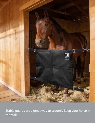 Harrison Howard Stall Guard for Horse Barn with Adjustable Straps and Sturdy Spring Hooks Included Horse Stall Guard, Black - color: Black