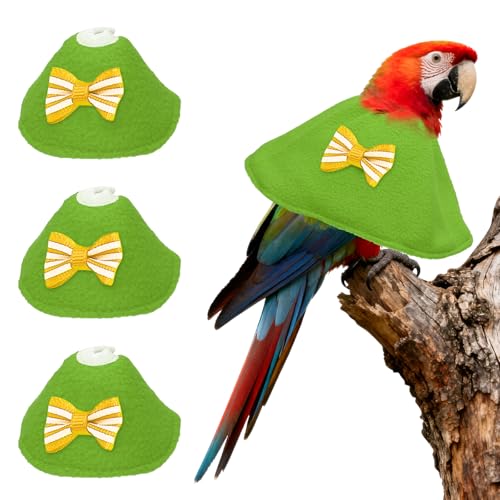 Bird Collars, Bird Cone Collar Protective Recovery Cones, Soft Adjustable Anti-Bite Feather Neck Protector (Green, XS, 3 Pcs), Intended for Budgie/Cockatiel/Lovebirds - color: Green, size: XS