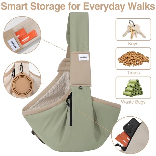 Dog Sling Carrier, Small Dog Carrier Sling for Cats & Puppies 16 lbs, Dog Carry Bag with Pockets, Light Water-Resistant Nylon, Pet Sling Carrier for Senior Pet Walks, Travel, Crowds, Home(Olive Green) - color: Olive Green