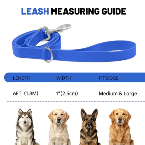 Waterproof Dog Leash with Double Handle, 6 FT Durable Odor-Proof Dog Leashes with Strong Aviation Aluminum Hooks Fits Small Medium or Large Dogs - color: Blue, size: 6FT - Double Handle