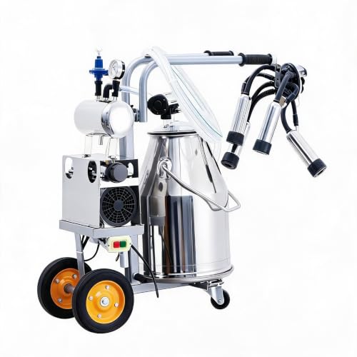 Cow Milking Machine Portable, 55kPa Strong Suction Electric Milker with 6.6Gal 304 Stainless Steel Bucket, Pulsation System for Comfortable Milking, 15000RPM Motor for Cows Goats Sheep