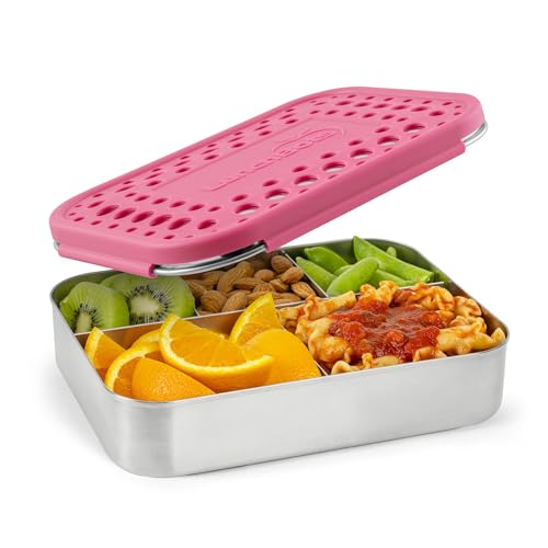 LunchBots Large Cinco Stainless Steel Kids Bento Box 5-Section Pink 32 ozs - color: Pink Dots, size: 5 Section
