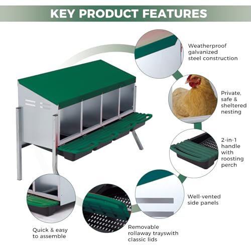 4 Hole Chicken Nesting Box - Heavy Duty Metal Chicken Laying Box, Easy Egg Collection & Cleaning with Removable Tray for Poultry Coop, Backyard, Farm, with Bracket Legs - color: green, size: 4 holes with legs