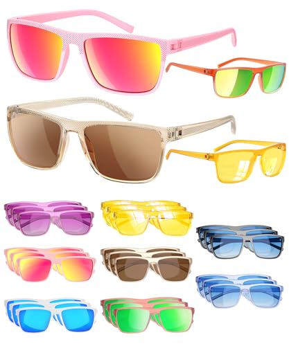 Sumsun Kids Sunglasses Bulk Party Favors 24 Packs Boys Girls Age 3-8 with UV400 Protection for Birthday Graduation Party Supplies (Grid 16 Pack) - style: 24PC Grid