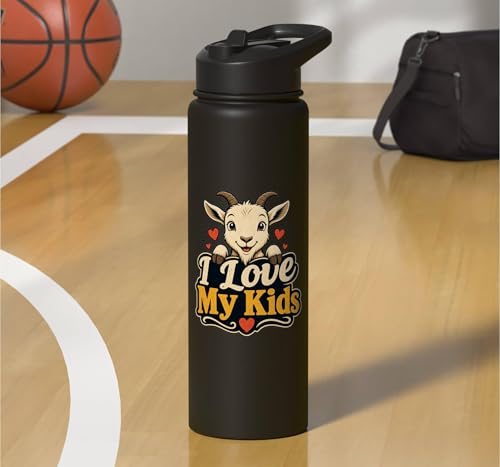 Goat Lover Farm Kids Animal Heart Cute Stainless Steel Insulated Water Bottle - color: Black