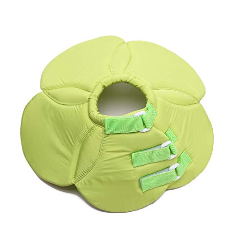 Dog Cone E-Collar Flower Soft Elizabethan Waterproof Grooming Recovery Protective Adjustable Collar for Puppy Small Medium Dogs (L Neck: 13-15in, Green) - color: Green, size: L Neck:13-15in