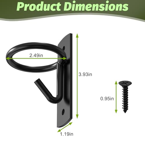 Black Metal Horse Stall Bucket Hanging Hooks | 6 Pack Wall Mount Feed & Water Bucket Holders With Mounting Screws, Farm Barn Equestrian Supplies
