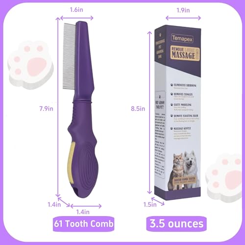 Pet Flea Comb for Dogs & Cats,Removes Tangles & Flea, Tear Stain Removal, Stainless Steel Metal Teeth, Non-slip & Anti-static Rubber Handle, Safe & Gentle Pet Grooming Comb - size: Pet Flea Comb