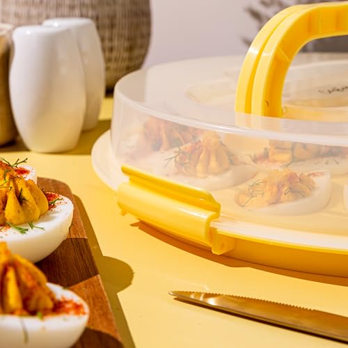 Deviled Egg Containers with Lid & Handles, 22-Count Portable Carrier, Dishwasher Safe Tray, Refrigerator Storage, High-Capacity Trays Deviled Egg Holder - Yellow - color: Yellow