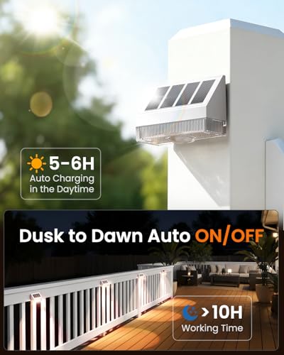 VOLISUN Solar Fence Lights 12 Pack, Vinyl Fence Lights Solar Powered with Warm White LED Spot Lens, Solar Deck Lights for Outside Wall, Deck, Patio, Yard, Rail, Garage, Pool - color: White, size: 12 Pack