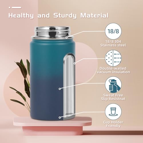 Volhoply 14oz KIds Stainless Steel Insulated Leakproof Bottles Water Bottle with Straw Lid and Silicone Boot,BPA-Free Easy Use for Boys&Girls,Double Wall Vacuum Bottles(Dark Night,1) - color: Dark Night