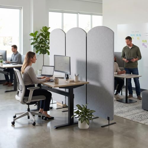 Portable Wall Divider, Office Partitions Room Divider wall with Whiteboard | 72 x 66 in Soundproofing Wall Divider, Cubicle Wall with magnet, thumbtacks, pen for Classroom Home Office School Hospital - color: Light Gray