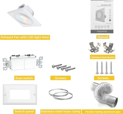Bathroom Exhaust Fan with Light 165CFM Quiet 1.2 Sones | Ventilation Fan with 3CCT 1400lm LED Light Ceiling Cutout 9.84"x9.84" including Expandable Kit for Bathroom Laundry - color: 6550k Pure White