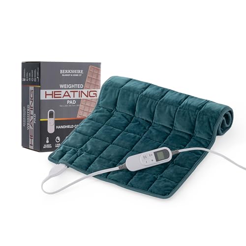 Berkshire Blanket Weighted Heating Pad - 18"x33" Electric Heat Wrap with 10 Heat Settings & Auto Shut Off - Soothing Heat Wrap for Back, Neck, Shoulders, Legs, Abdomen - Machine Washable & Portable - color: Zenith Teal, size: 18" x 33"