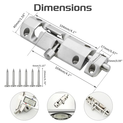 Alise 4 Inch Barrel Bolt Latch Slide Bolt Latch Lock,Brushed | SUS304 Stainless Steel Gate Latch Safety Door Lock for Interior Door Shed Barn Wooden Fence Chicken Dog Cage Window Garage - color: Brushed Nickel