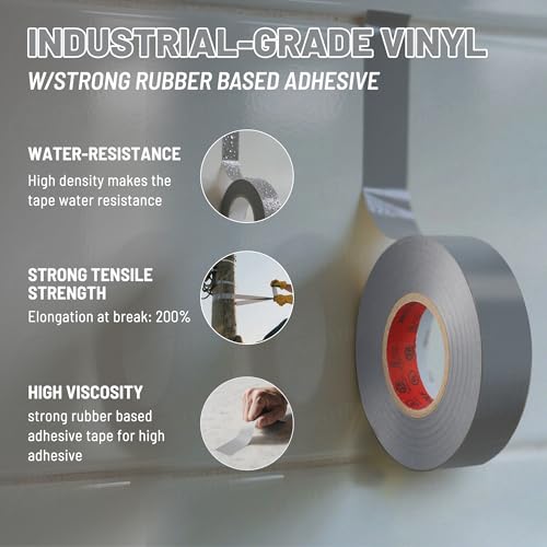RED WOLF 10 Pack Gray Electrical Tape 3/4 Inch x 66 Ft Industrial Grade UL/CSA Listed 7 Mil Thick Flame Retardant High Temp Waterproof Electrical PVC Tape Electric Super Vinyl Rated 600V - color: Grey