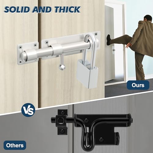 Alise 6 inch Barrel Bolt Latch,Heavy Duty Slide Lock for Barn Door | Brushed Nickel SUS304 Stainless Steel Padlock-Style Slide Bolt Latch,Security Gate Latch for Wooden Fence,Outdoor Door - color: Brushed Nickel, size: 6 Inch