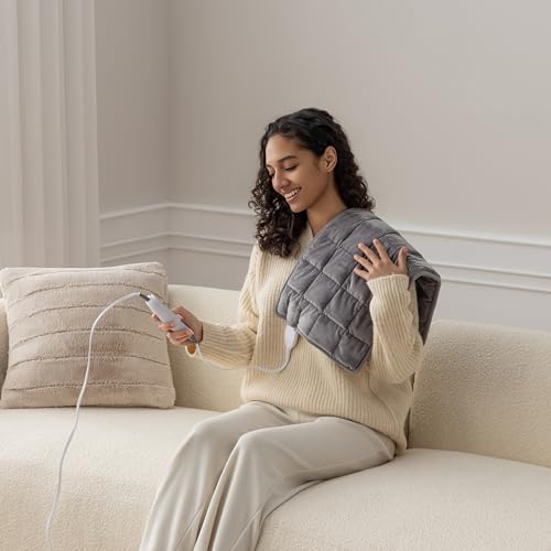 Berkshire Blanket Weighted Heating Pad - 12"x24" Electric Heat Wrap with 10 Heat Settings & Auto Shut Off - Soothing Heat Wrap for Back, Neck, Shoulders, Legs, Abdomen - Machine Washable & Portable - color: Nimbus Grey, size: 12" x 24"