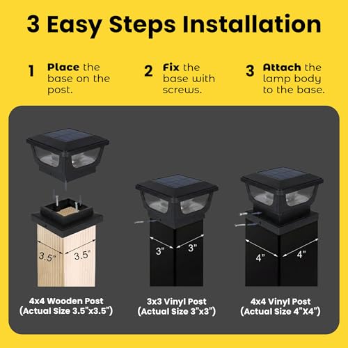 Brighticonic Solar Post Cap Lights Outdoor for 4x4, 3x3 – Auto On/Off Post Lights Solar Powered - Easy Install, IP65 Waterproof Deck & Fence Lights – Long Lasting Battery – 120 Lumen, CoolWhite - 4pck - color: BLK - WHITE-4