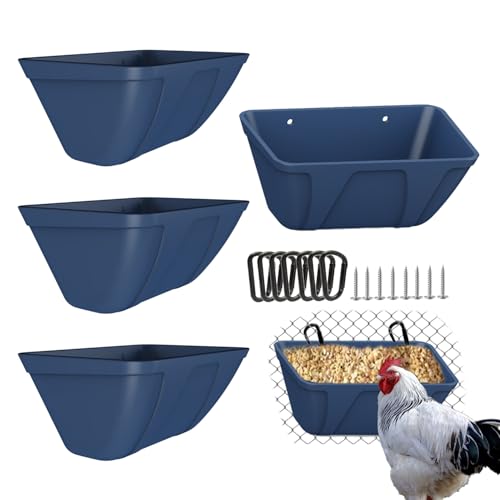 Fence Hanging Chicken Feeder for Duck, Piglets, Goat Feeder Poultry Feeding Container for Livestock Feed Trough Water Bucket(Blue 4)