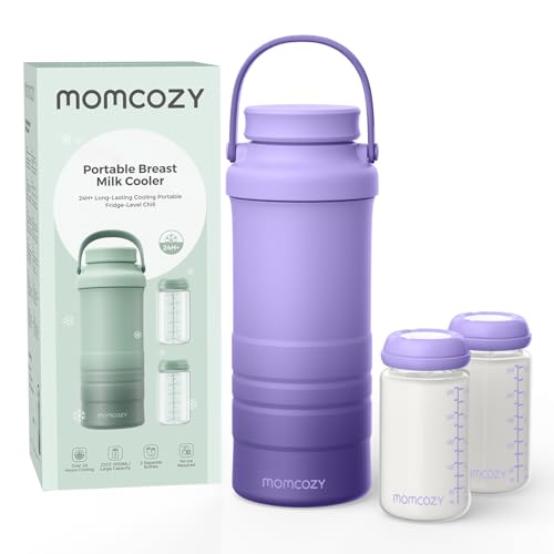 Momcozy 22oz Portable Breastmilk Cooler for 24H Outdoor, Newborn Essentials | 24 Hours & 360° Surrounded Cooling, 2 Extra Baby Bottles for Better Storage, Life Saver for Working Mom, Hassle-Free Cleaning - color: Purple
