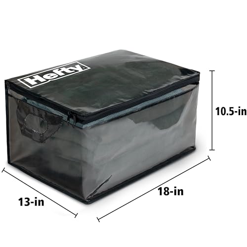 Hefty Large Flexible Tote with Breathable Mesh, Double Zipper, 2 Handles – Ideal for Moving or Clothes & Apparel Storage, Alternative to Plastic Bin, Organizer or Container – 2 Pack - size: 11 Gal - Standard