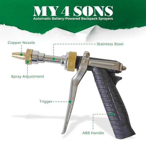 My 4 Sons Stainless Steel Spray Pistol with Hose Adapter | Adjustable Spray Nozzle, High-Pressure Washer Accessories, 30ft Max Range, Ideal for Car Washing, Cleaning & More