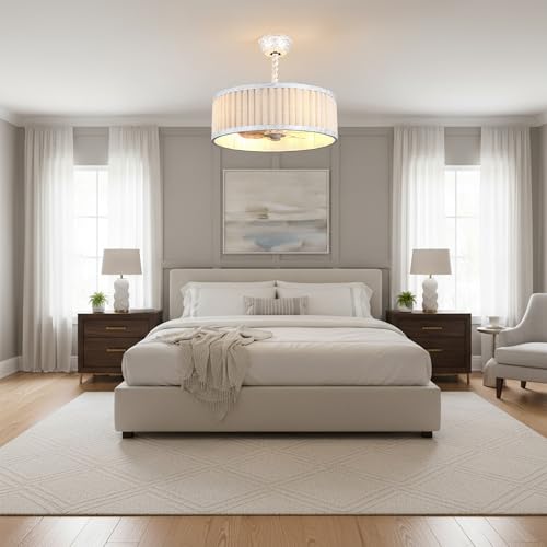 20'' White Boho Ceiling Fan with Lights Remote Caged Fandelier | Small Enclosed Fandalier, Modern Chandelier for Bedroom Nursery Living Room, Reversible 6 Speeds, E26 Bulbs (Not Included) - color: White Cage