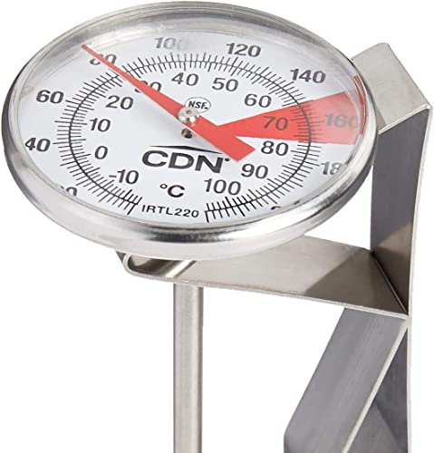 CDN ProAccurate® Instant Read Beverage Frothing Thermometer with Clip for Precise Temperature Measurement, 7" Stainless Steel Stem, Yellow Case (IRTL220) - size: 7 inch Stem-1.75 inch Magnified Dial