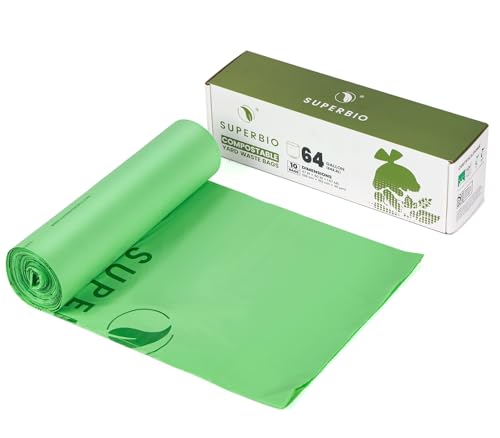 SUPERBIO 64 Gallon Compostable Yard Waste Bags | Lawn & Leaf Bags, 242.3L, 10 Count, Heavy Duty 1.57 Mils, BPI and OK compost INDUSTRIAL - style: 64 gallon,10 count