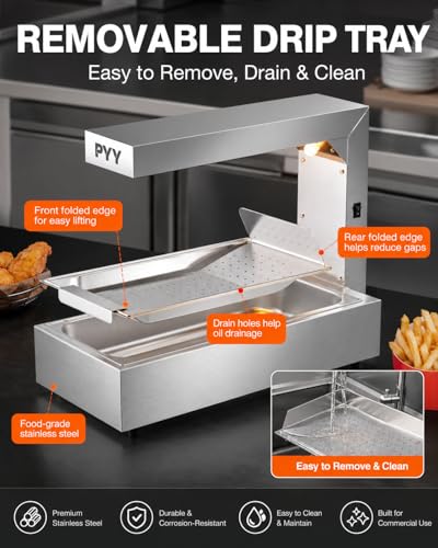 PYY French Fry Warmer - Commercial Food Heat Lamp Food Warmer Light 122°F Free-Standing Warming Fry Dump Station Countertop Fries Warmer Commercial Food Warmer for Chips Churros Buffet Restaurant - size: 10L Fixed Height