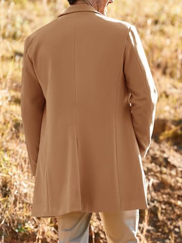 PASLTER Mens Trench Coat Slim Fit Mid Length Pea Coat Winter Overcoat | Notched Collar,Single Breasted,Warm Peacoat Jacket,Soft Mens Dress Coat,Fall Winter Mens Trench Coat Long - color: Khaki, size: X-Large