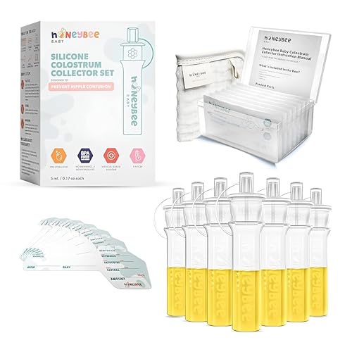 Colostrum Collector Kit | Reusable Silicone Breast Milk Collector for Harvesting Colostrum Breastmilk, Pre-Sterilized Includes Storage Case & Cotton Wipe | Set of 7 Collectors, 5mL Each - size: 7 Piece Set