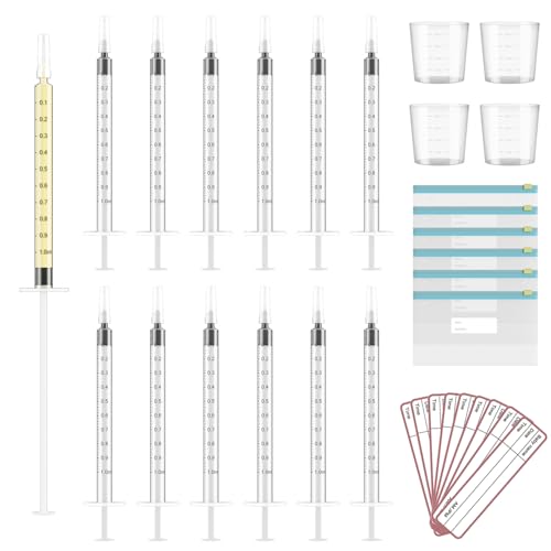 60 Sets 1Ml Colostrum Collector Kit Include 60 1ml No Needle Sterile Syringes with Cap, 4 Measuring Cup, 6 Zip-lock Storage Bags, 60 Labels for Breast Milk Collector - size: 60pcs-1ml
