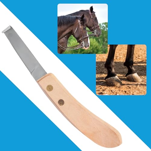 Hoof Knife Single Sided Edge Wide Blade – Stainless Steel Curved Blade Farrier Tool with Fine Wooden Grip, Multipurpose Hoof Trimming Knife for Livestock, 3-Inch Blade, 8.5-Inch Overall - style: Narrow-Blade - RH
