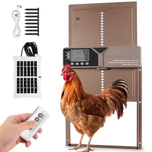 Large Automatic Chicken Coop Door, Solar Powered, Anti-Pinch | 4000mAh Battery, Light Sensor & Timer, Remote Control, For Chickens, Ducks & Geese, Rose Gold - color: Rose Gold